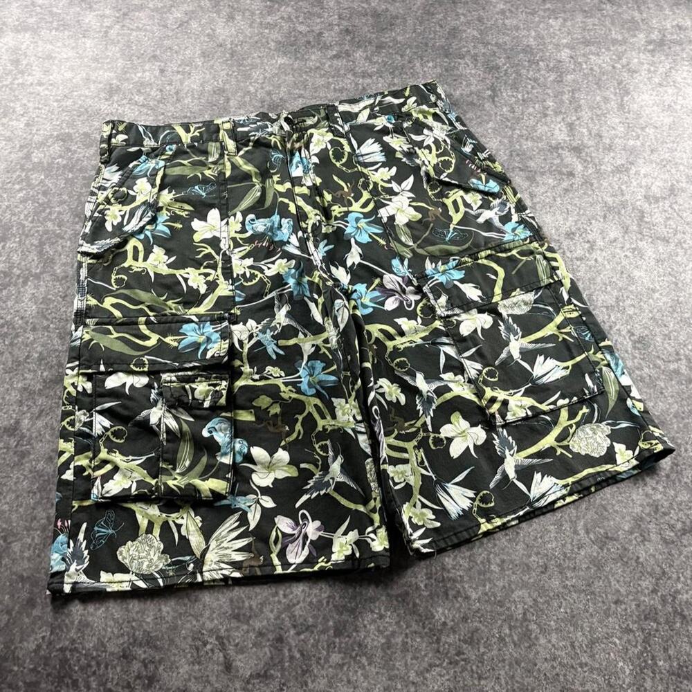 Vintage Artful Dodger Men’s 36 Black Floral Animal Print Baggy Cargo Shorts Y2K